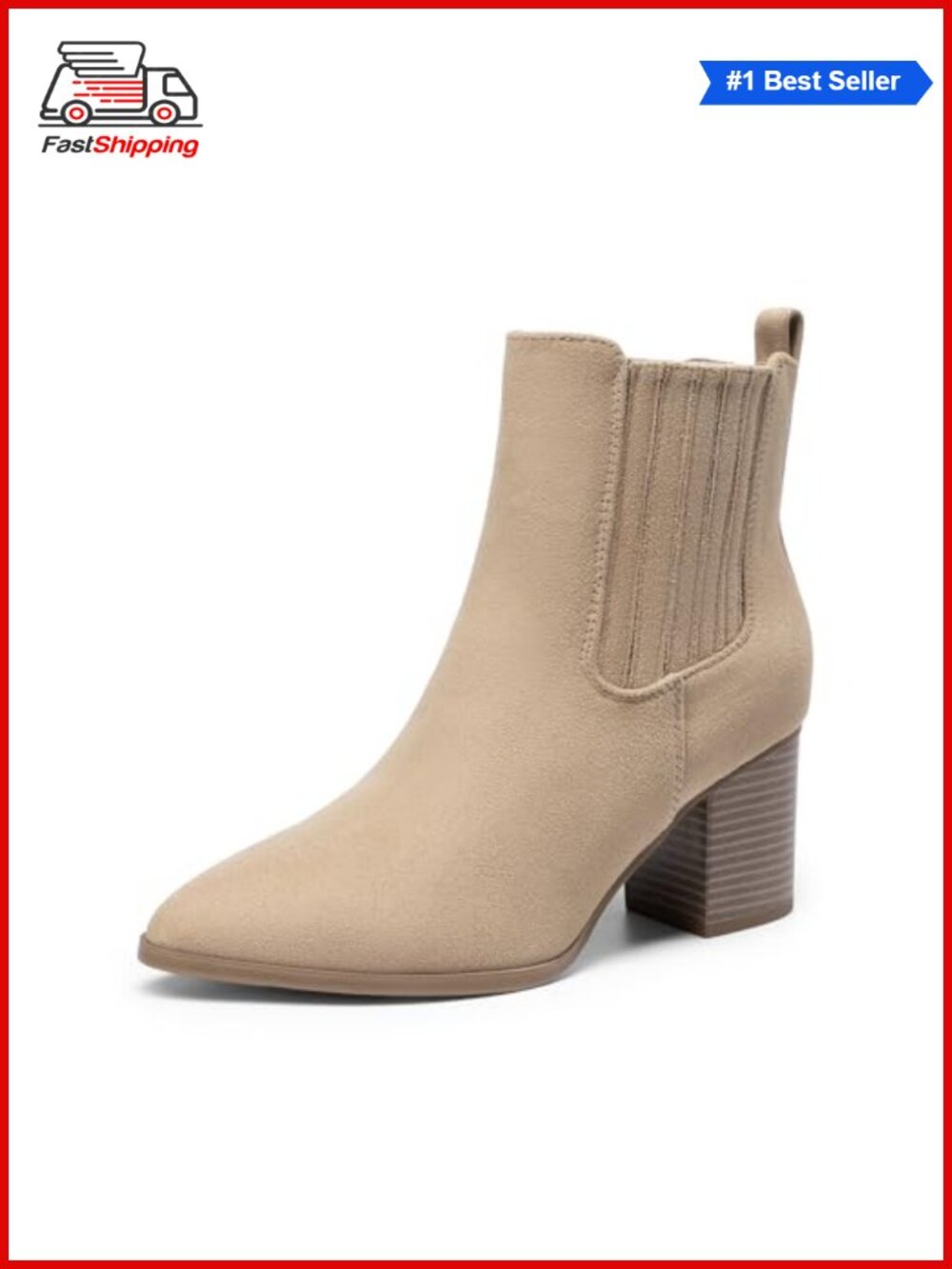Women's Pointed Toe Ankle Boots Chunky Block Heel Slip-On Booties